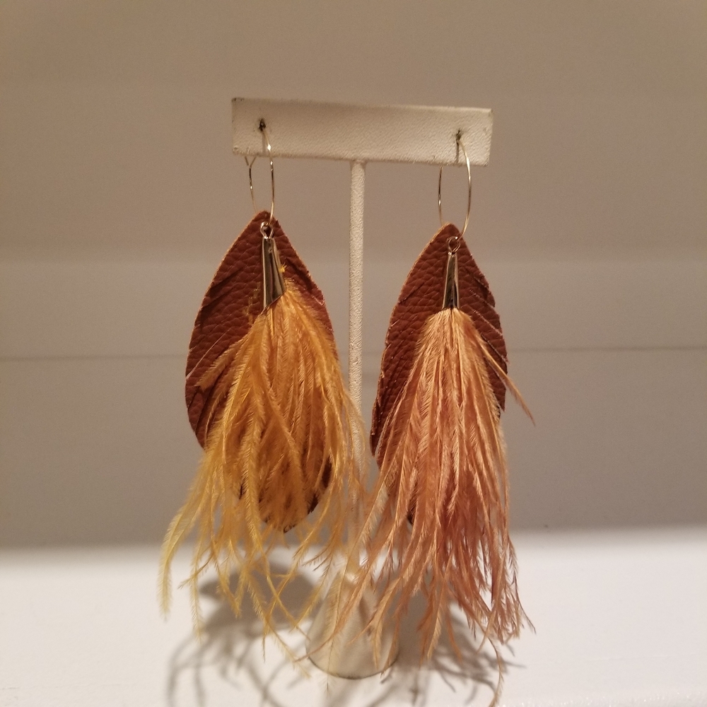 Faux leather and feather earrings